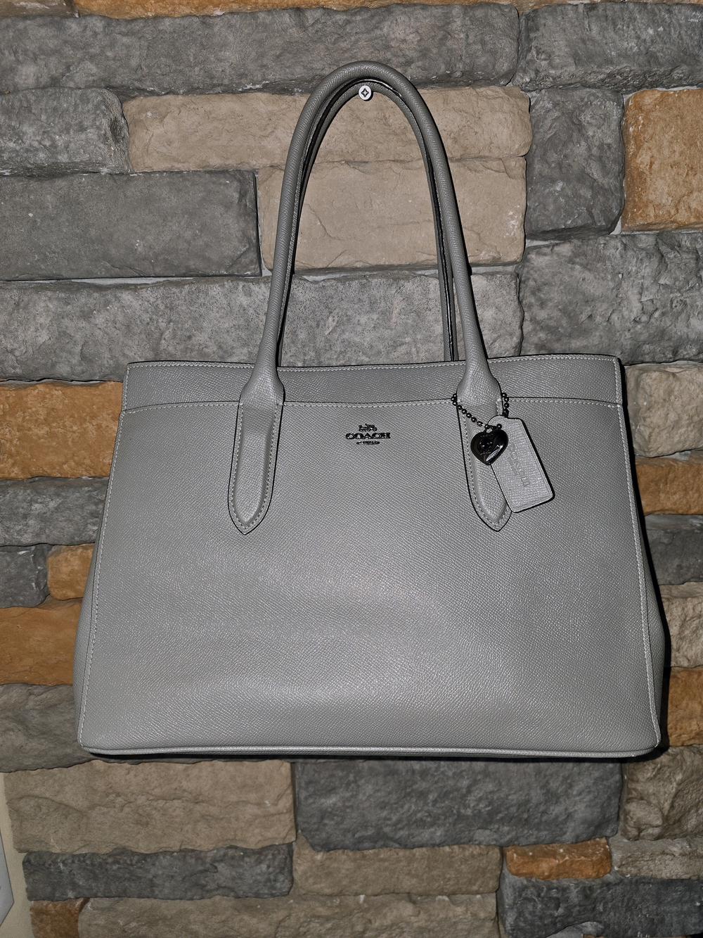 COACH 24218 Bailey Gray Leather Tote Bag Gunmetal Heart Charm